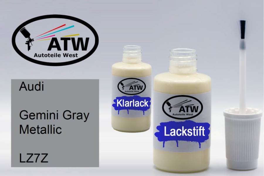 Audi, Gemini Gray Metallic, LZ7Z: 20ml Lackstift + 20ml Klarlack - Set, von ATW Autoteile West.